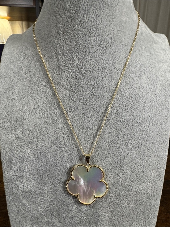 Jewelry - Gold-Tone Iridescent Mother-of-Pearl Clover Pendant Necklace
